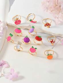 12pcs Adjustable Zinc Alloy Bow Knot Children Rings, Jewelry For Girls, Birthday Gift Or Party Decoration - Multicolor - View 9