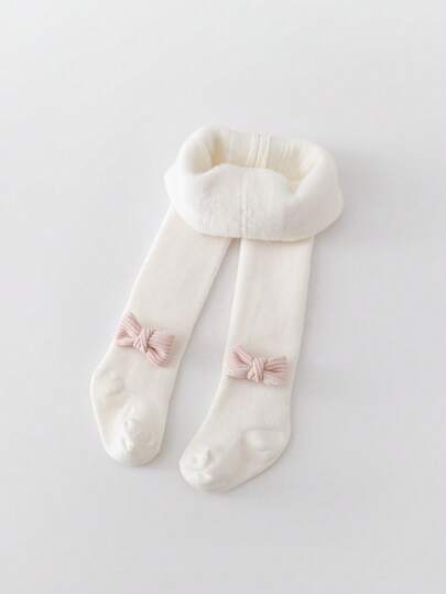 1pc Children's Tights, Thin Fleece Autumn/Winter Bow Decor Baby Leggings, Infant Warm Thick Stirrup Tights For Girls