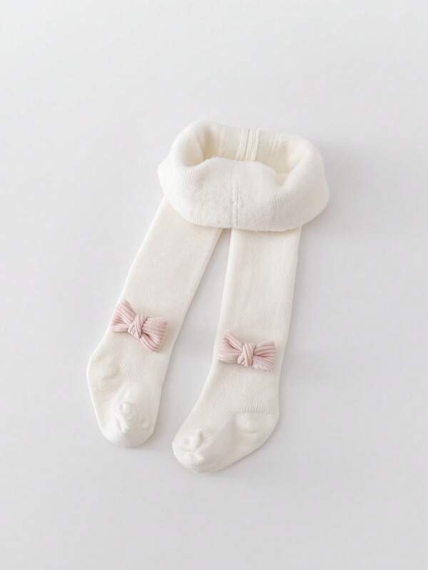 1pc Children's Tights, Thin Fleece Autumn/Winter Bow Decor Baby Leggings, Infant Warm Thick Stirrup Tights For Girls