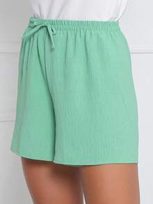 Duna Women's Loose Shorts With High Waistband And Elastic In Various Colors!!! - Xanh nhạt - Xem 2