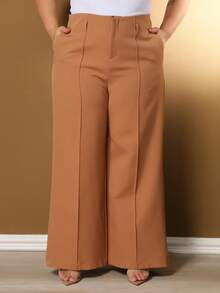 Plus Size Wide Leg Pants, New Fashion Tailored Fabric - 鏽棕色 - 查看 3