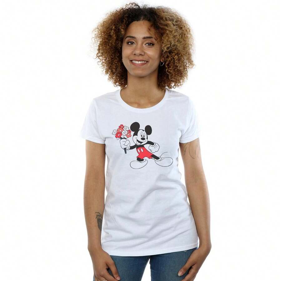 Disney Womens/Ladies  Flowers Cotton TShirt (White) - White - View 1