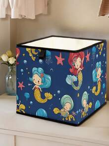 1 pieza Caja de almacenamiento abierta con estampado de sirena de dibujos animados, organizador apilable, diseño resistente y de múltiples usos que ahorra espacio para el hogar, dormitorio, organización del hogar, almacenamiento debajo de la cama