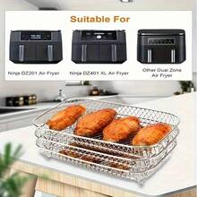 Set Of 3PCS Stainless Steel Air Fryer Grilling Rack Double Basket, 3 Layer Dehydrator Barbecue Rectangular Air Fryer Rack, Multi-Purpose Air Fryer Accessories For Kitchen Baking And Roasting - Silver - View 5