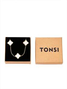 TONSI 1 套简约优雅百搭奢华 18K 镀金不锈钢四叶草手链和戒指珠宝礼盒套装，送给女性的最佳生日/节日礼物 - 多色手鍊 - 查看 15