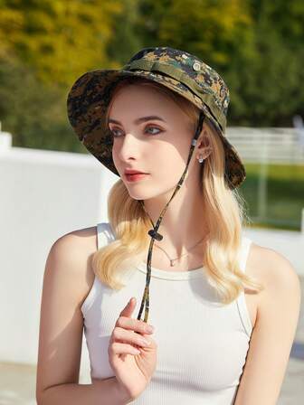 1pc Unisex Camouflage Sun Hat With Large Brim, Foldable Fishing/Hiking/Photography Breathable Sunshade Cap