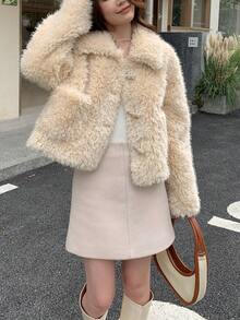 Women's Casual Horn Button Faux Fur Coat, Autumn/Winter