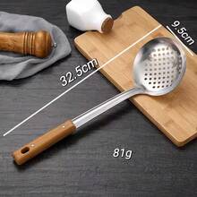 5pcs-Kitchen Utensils Set Professional Slotted Spoon, Soup Ladle, Turner, Spatula & Rice Scoop ETC. Suitable For Cast Iron Wok Cooking, Sauteing & Frying Vegetables And Meat,Christmas Festival Cooking Helpers - Màu gỗ - Xem 9