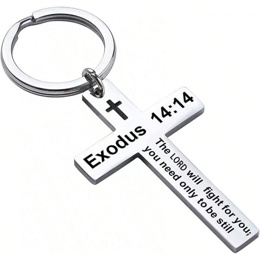 Ldurian Llavero con versículo bíblico, llavero de cruz cristiana para mujeres, llavero de cruz para hombres con escritura religiosa, regalo de Navidad - Éxodo 14:14 - Ver 1