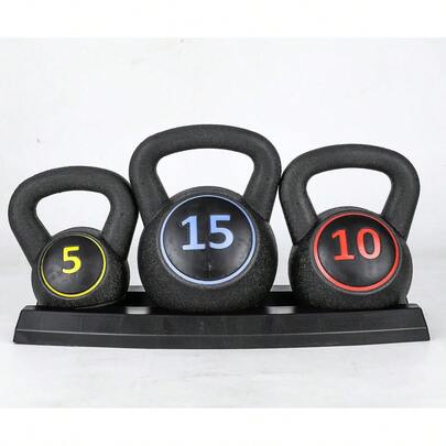 3 Pcs Kettlebell Set - 5lb, 10lb, 15lb Weight Lifting Training Kettle Bell For Cardio & Strength Exercise, Ideal For Home Gym Workouts