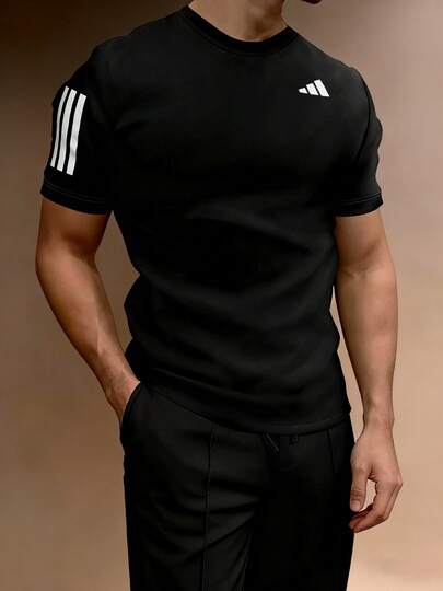 Adidas Men's Sports Short Sleeve T-Shirt, Running Fitness Training Sportswear, CLUB 3STR TEE Casual Short Sleeve T-Shirt, JG0978