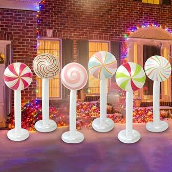 1/2pcs Giant Inflatable Christmas Decoration, Inflatable Lollipop, Suitable For Indoor/Outdoor Christmas, New Year & Wedding Decoration, Party Decor, Seasonal Decoration, Classic Holiday Style, Weather-Resistant Lightweight Inflatable Item, Home Decor, Wedding Setup