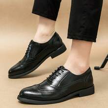 尺码偏小，黑色时尚商务休闲皮鞋，韩版正装鞋，舒适系带礼服鞋，尖头德比鞋，柔软皮革奢华派对鞋 - 黑色 - 查看 7