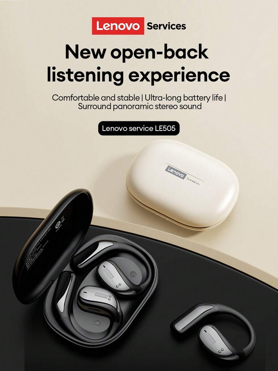 Lenovo LE505 Bluetooth Earphones, Hanging Ear Style, Surround Sound, Low Latency Gaming, Long Battery Life, Noise Cancellation, Bluetooth 6.0, Directional Audio, Open-Ear Design, Wireless For Smartphones & Computers - Multicolor - View 1