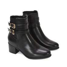 XY LONDON Tabitha Mid Block Heel Chelsea Boots With Buckles - Black - View 1