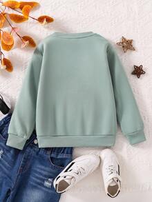 Young Boy Casual Slogan Graphic Print Crew Neck Sweatshirt, Suitable For Autumn/Winter - Mint Green - View 2