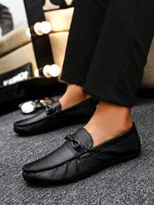 男士乐福鞋 新款休闲鞋 百搭莫卡辛鞋 一脚蹬渔夫鞋 休闲鞋 青年鞋 帆布平底船鞋 男鞋 黑色正装鞋 休闲布鞋 皮鞋（尺码偏小偏窄，请订购大2码） - 黑色 - 查看 3