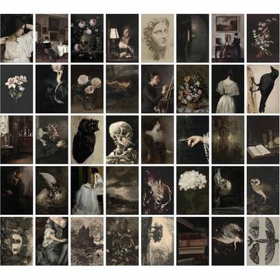 Decor Dark Academia Wall Art - 40 Pcs Gothic Posters Goth Prints, Dark Academia Decor Aesthetic Pictures, Witchy Collage Kit Moody Prints Victorian Halloween Decorations For Bedroom (4"X6")