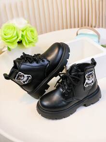 1 Pair Fashionable & Versatile Baby Boots For Autumn/Winter, Adorable Cartoon Panda Wearing Sunglasses Decor On Side, Cute & Lively Design To Attract Children