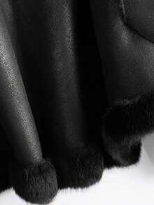 女士奢华黑色仿皮草大衣常规版型长袖立领夹克 - 黑色 - 查看 6