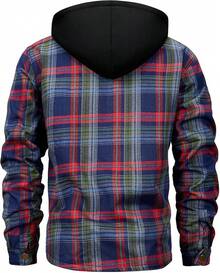 Men's Winter Fleece Warm Thick Plaid Jackets Heavyweight Cotton Hoodies Flannel Hooded Shirt JacketChristmas VTWT - A26海軍紅 - 查看 10