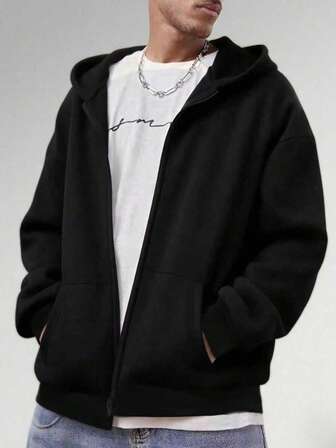 Sudadera deportiva de hombre para otoño e invierno, sudadera con capucha y cremallera casual, unicolor negro, unicolor versátil, adecuada para uso casual diario, adecuada para deportes al aire libre, tops de gimnasio y fitness