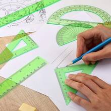 1 Set Plastic Geometry Math Set Includes Drawing, 6 Inch 4 Inch Protractor, 45/60 Degree Rulers 12 Inch 6 Inch Math Ruler Transparent Office Supplies (Pink) - Green - View 4