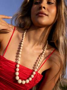 1 pieza Collar de efecto de ampliación gradual tejido con cuentas de plástico de estilo bohemio geométrico, collar largo para mujer, adecuado para vacaciones, viajes, regalos y uso diario