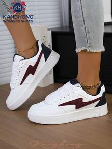 New Women Casual Anti-Slip Lightweight Fashion Casual White Sneakers, Lace-Up Patchwork Outdoor Casual Shoes