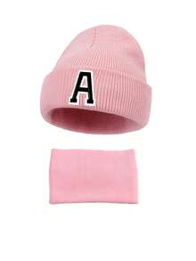 Set de 2 piezas de gorro de punto con patrón de 26 letras y bufanda para bebé niño y niña, gorro de invierno suave con letras A-Z, bufanda para calentar el cuello para niños, adecuado para mantener el calor en otoño e invierno tanto en interiores como en exteriores