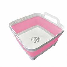 9L 2.4Gal Dish Basin Collapsible With Drain Plug Carry HandlesKitchen Storage Tray Dish Wash Basin Portable Dish Tub Foldable Dishpan For Camping RV Gray - Light Pink - View 1