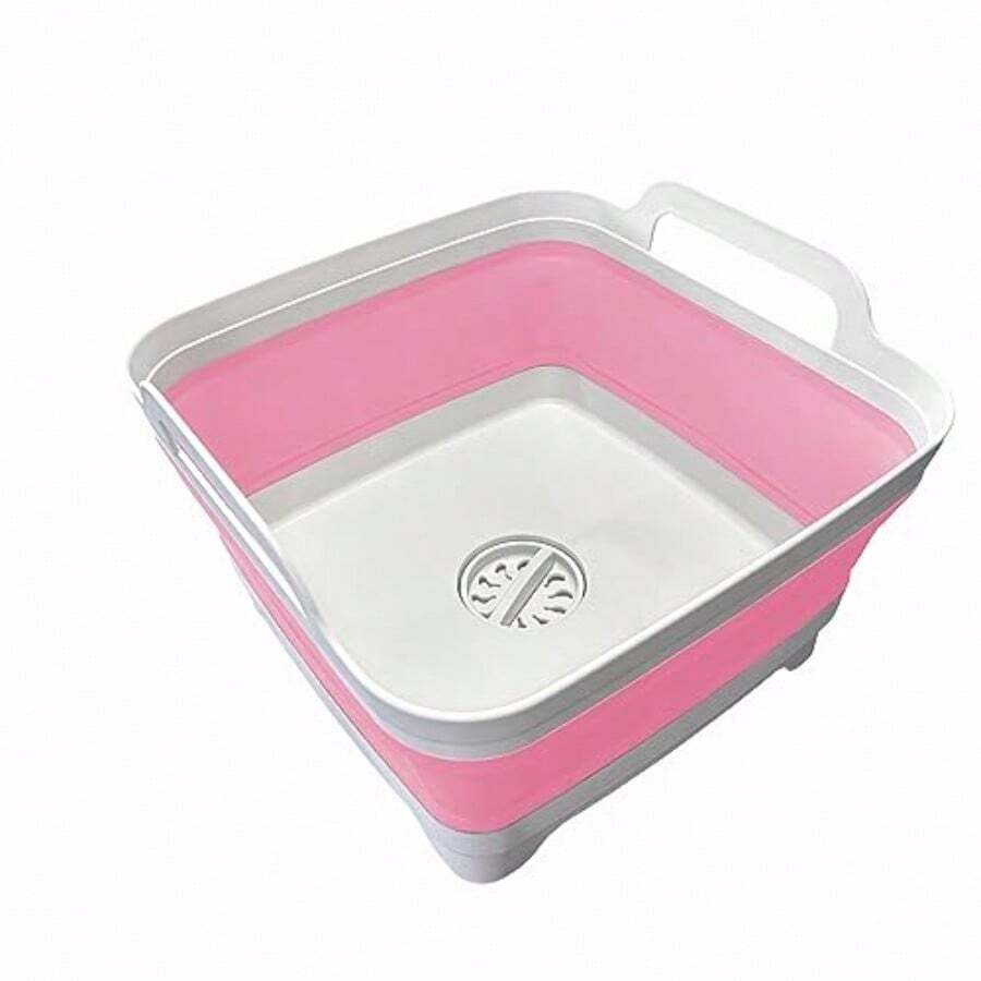 9L 2.4Gal Dish Basin Collapsible With Drain Plug Carry HandlesKitchen Storage Tray Dish Wash Basin Portable Dish Tub Foldable Dishpan For Camping RV Gray - Light Pink - View 1