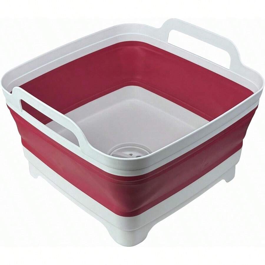 Collapsible Wash Basin 9L Foldable Dish Tub With Drain Plug Portable Collapsible Dish Basin Camping Sink For Washing Dishes Laundry And Kitchen Use Gray - Magenta - 查看 1