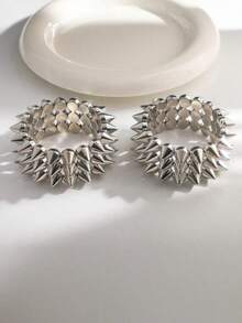 2pcs Punk Style ABS Plastic Rivet Bracelet Couples Set, Women Silver Personalized Rivet Bangle, Suitable For Daily Wear, Party, Music Festival - Bạc - Xem 4