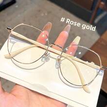 No Makeup Anti-Blue Flat Glasses Myopia Glasses Women's Large Frame Thin Glasses Ultra-Light Internet Celebrity Matcha Goggles - 玫瑰金 - 查看 1
