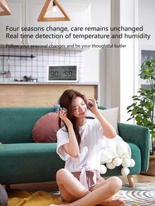 LCD Dual Display (Temperature & Humidity/Clock) Digital Thermometer Hygrometer, Battery Operated, Suitable For Bedroom, Study, Greenhouse
