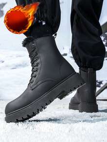 Botas casuales unisex de suela gruesa, cómodas, de puntera redondeada y con forro de felpa cálido. Con brillo natural, versátiles y lujosas. (Este estilo es grande, se recomienda pedir una talla menos)