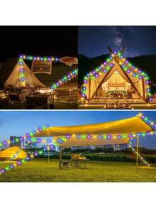 1 pieza Luces de cadena portátiles para camping, lámpara de camping con gancho, luz de tienda recargable por USB, luz de decoración de ambiente para camping, barbacoa, toldo, jardín, fiesta, Halloween, Navidad