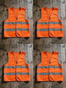 4pcs Unisex Durable Cotton Blend Reflective Vest, Suitable For Construction Sites And Outdoor Activities To Increase Visibility - Fluorescent Green - View 8