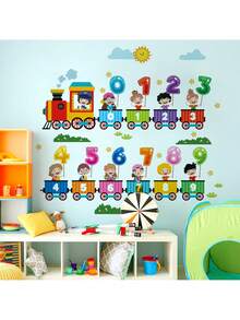 1 张彩色数字火车墙贴，带 1-10 位数字、卡通儿童、星星和云朵，可移除幼儿园贴纸，适用于教室儿童房装饰，易于粘贴，教育数学学习艺术，万圣节圣诞礼物，撕下并粘贴墙壁艺术 - 彩色 - 查看 9