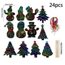 24pcs Christmas Scratch Art Set, DIY Christmas Tree Scratch Art Bookmarks, Creative Christmas Tree Scratch Art Decorations, Snowman DIY Bookmarks For Free Drawing And Creation, Christmas Creative Gifts