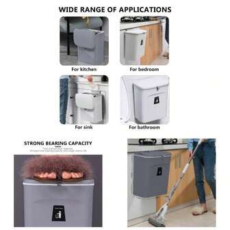 Kitchen Hanging Trash Can, 2.4 Gallon Wall Mounted Counter Waste Compost Bin, Small Garbage Can With Lid CupboardBathroomBedroomOfficeCampingUnder Sink