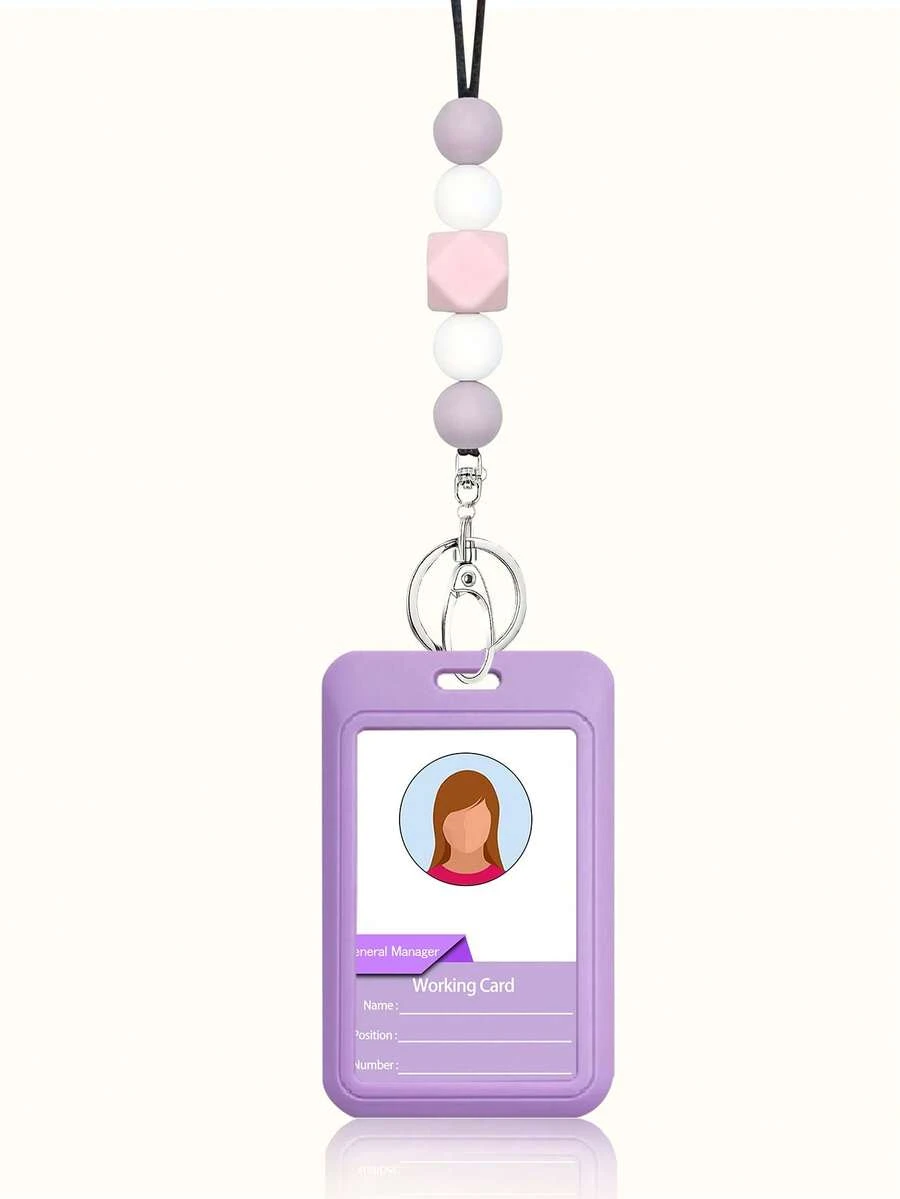 1pc Purple ID Card Holder Set With Neck Strap Lanyard Cute Breakaway Teacher Lanyard With Silicone Beaded For Keys Keychain Great Gift For Women Girlfriend Employees Teacher Nurses And Students Wallet Mini Wallet Purse Wallet Wristlet Wallet Card Wallet