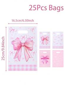 10/25/50Pcs Pink Bow Gift Bag,Gift Wrapping Bag Including 4 Styles,Tote Bag,Gift Packaging Bag,Storage Bag,Pink Bow Party Favor Bag,Pink Birthday Decorations,Baby Shower Decor,Gender Reveal Party Supplies,Bow 1st Birthday Decorations