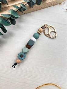 1pc Daisy Boho Style Silicone Wooden Bead Keychain Pendant Backpack Hanging Accessory, Keyring Anti-Lost, Teacher's/Mother's Day Gift School Car Accessories Cute Goth Y2k - Multicolor - View 16