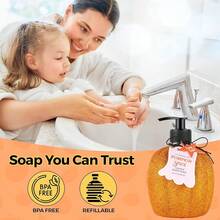 Simple Fun - Dispensador de Jabón Líquido para Manos con Aroma a Pastel de Calabaza y Manzana y Especia de Calabaza, Recargable Decorativo para Encimeras de Cocina y Lavabos de Baño - Calabaza brillante - Ver 4