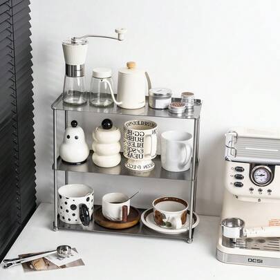 Estantería de almacenamiento multifuncional de acero inoxidable - Organizador versátil para tazas de café, joyas, llaves, gafas, perfumes, cosméticos y artículos varios - Estantería de exhibición de 2 o 3 niveles, adecuada para dormitorio, sala de estar, baño, entrada, cocina - Aplicable para el hogar, restaurante, cafetería, fiesta, evento y decoración festiva