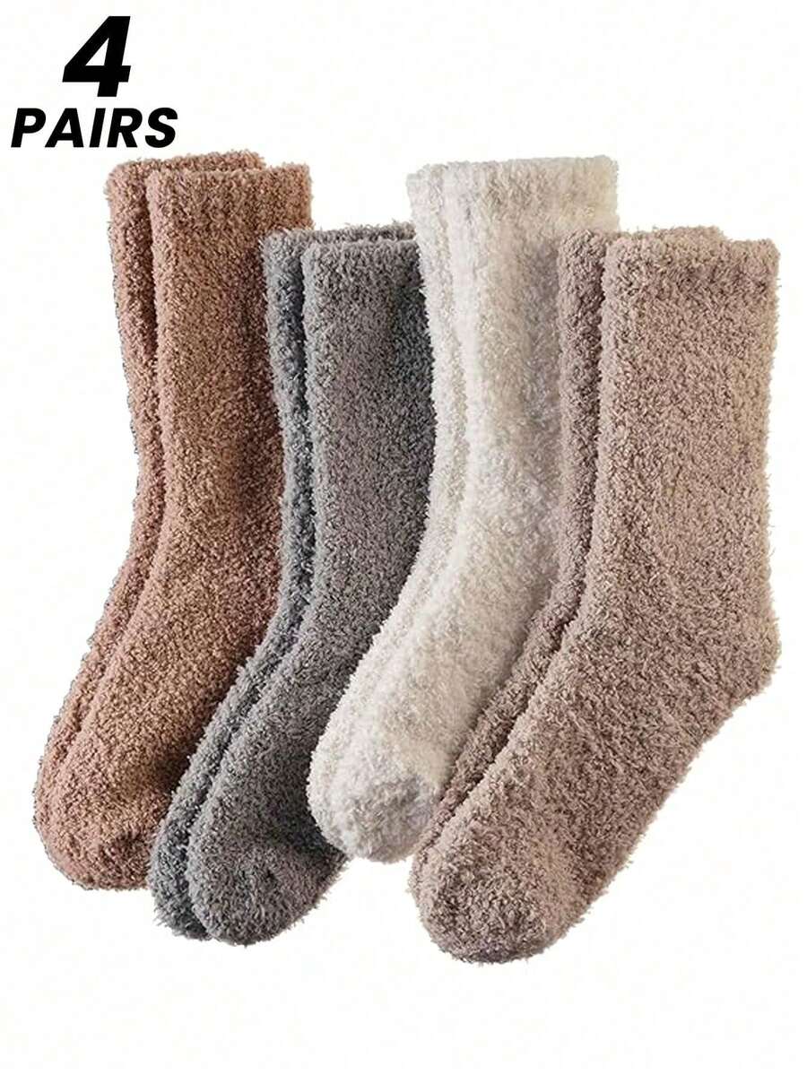 4 Pairs Of Coral Fleece Warm Thick Socks, Women's Comfortable Home Wear, Maternity Socks, Suitable For Size 35-43, Autumn And Winter, A Must-Have For Sock Collectors, A Must-Have For Outdoor Travel, A Warm Winter Gift - Multicolor - View 1