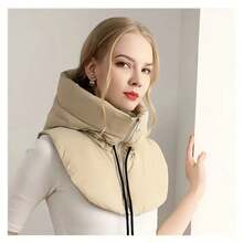 Unisex Hooded Down Hat, Autumn/Winter Warm Hat & Scarf, Versatile For Coats, Thick Windproof Outdoor Cycling Cap - Multicolor - View 3