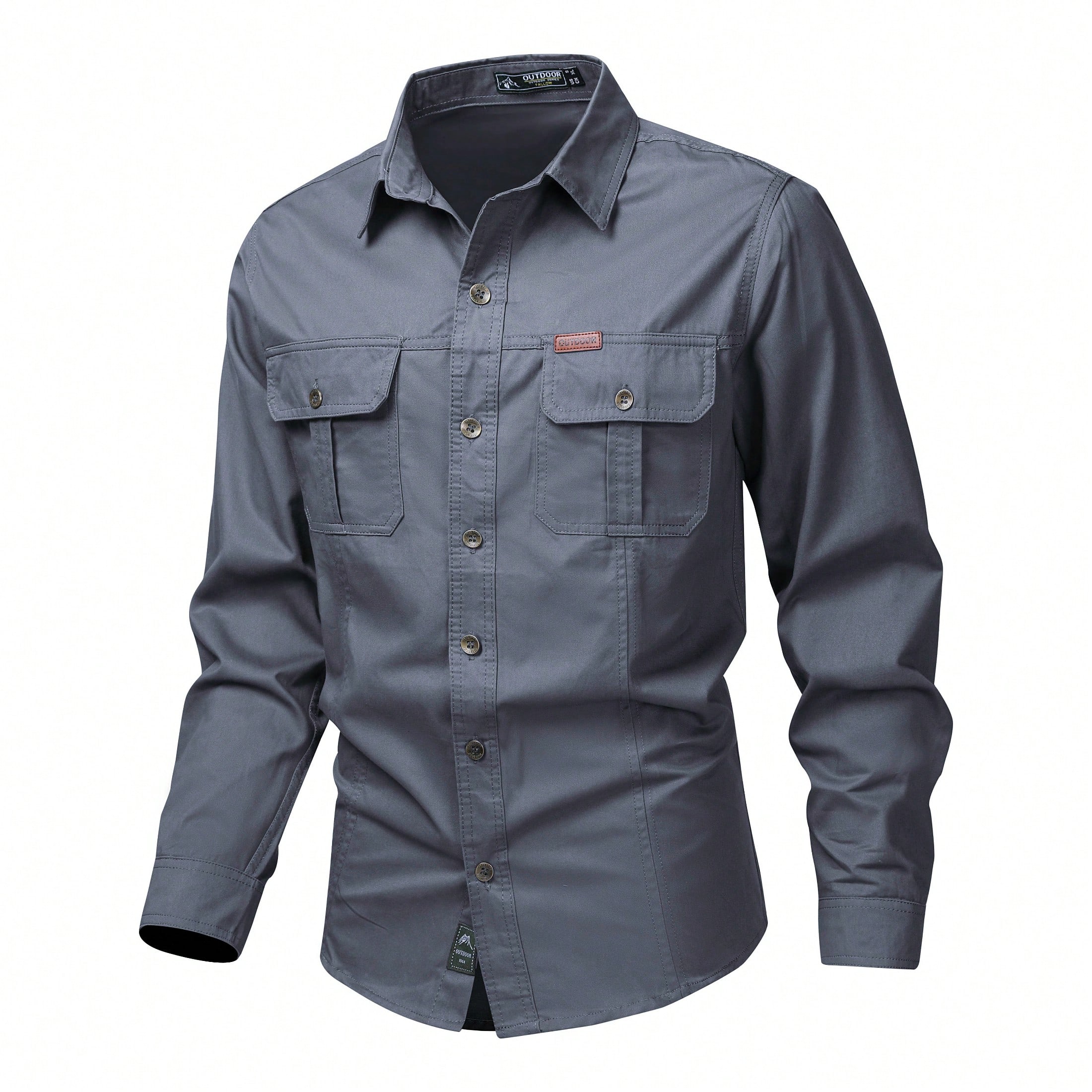 Pieza Camisa de manga larga ajustada para hombre, chaqueta de camisa de carga de algodón casual de primavera y otoño con múltiples bolsillos, adecu
